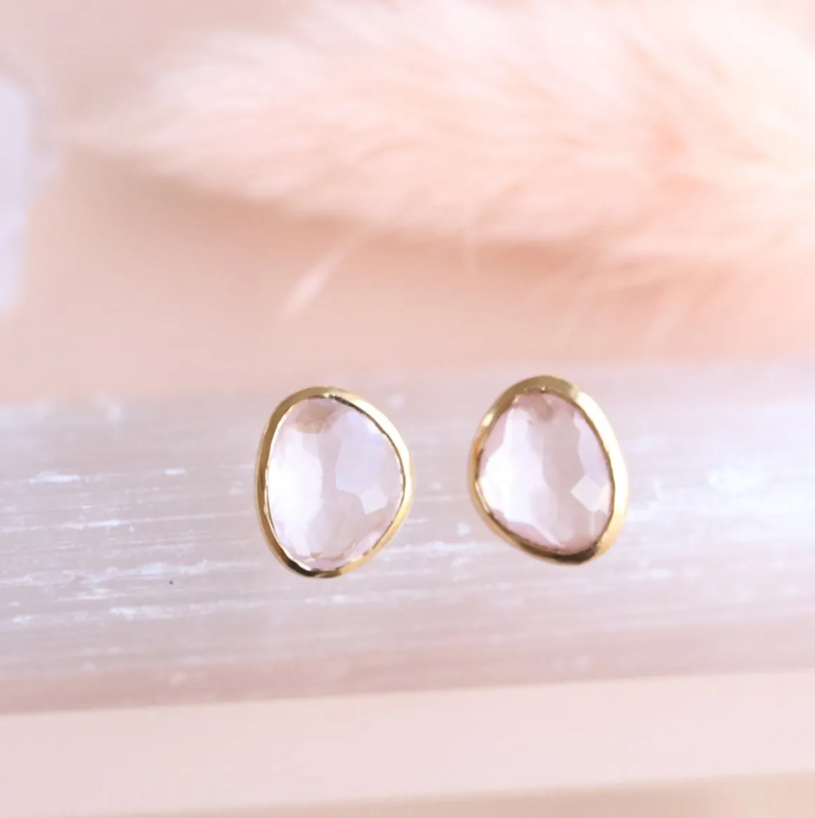 JOY STUDS - PINK QUARTZ & GOLD