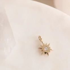 14K SOLID GOLD - BELIEVE STELLAR NAMESAKE CHARM - DIAMOND