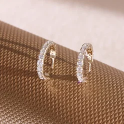 14K SOLID GOLD - LOVE HUGGIE HOOPS - DIAMOND