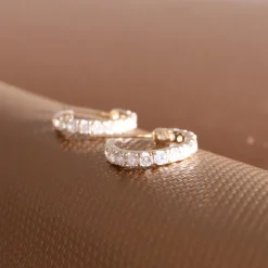 14K SOLID GOLD - LOVE HUGGIE HOOPS - DIAMOND