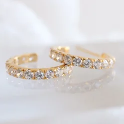14K SOLID GOLD - LOVE HUGGIE HOOPS - DIAMOND