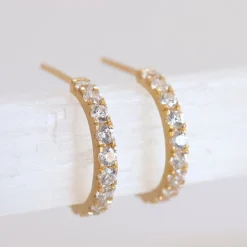 14K SOLID GOLD - LOVE HUGGIE HOOPS - DIAMOND