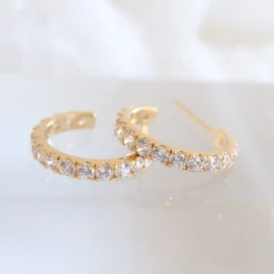 14K SOLID GOLD - LOVE HUGGIE HOOPS - DIAMOND
