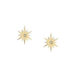 14K SOLID GOLD - TINY BELIEVE STELLAR STUDS - DIAMOND