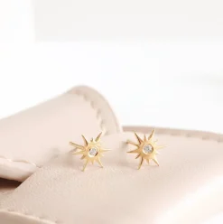 14K SOLID GOLD - TINY BELIEVE STELLAR STUDS - DIAMOND