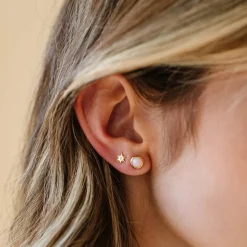 14K SOLID GOLD - TINY BELIEVE STELLAR STUDS - DIAMOND