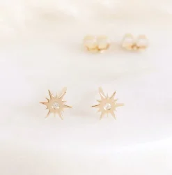 14K SOLID GOLD - TINY BELIEVE STELLAR STUDS - DIAMOND