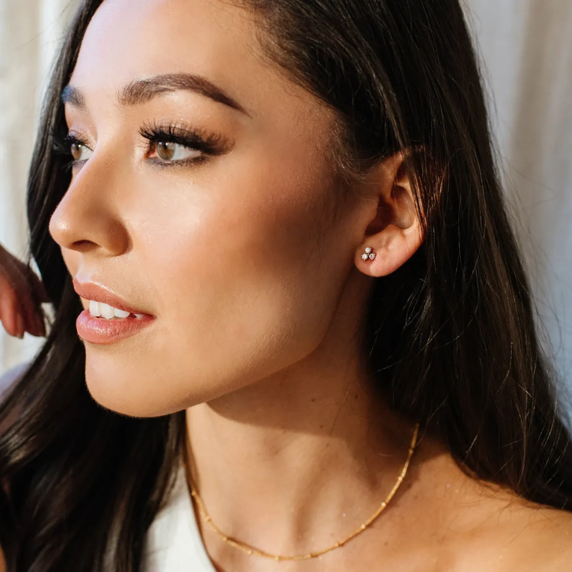 14K SOLID GOLD - TINY TRIO LOVE STUDS - DIAMOND