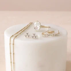14K SOLID GOLD - TINY TRIO LOVE STUDS - DIAMOND