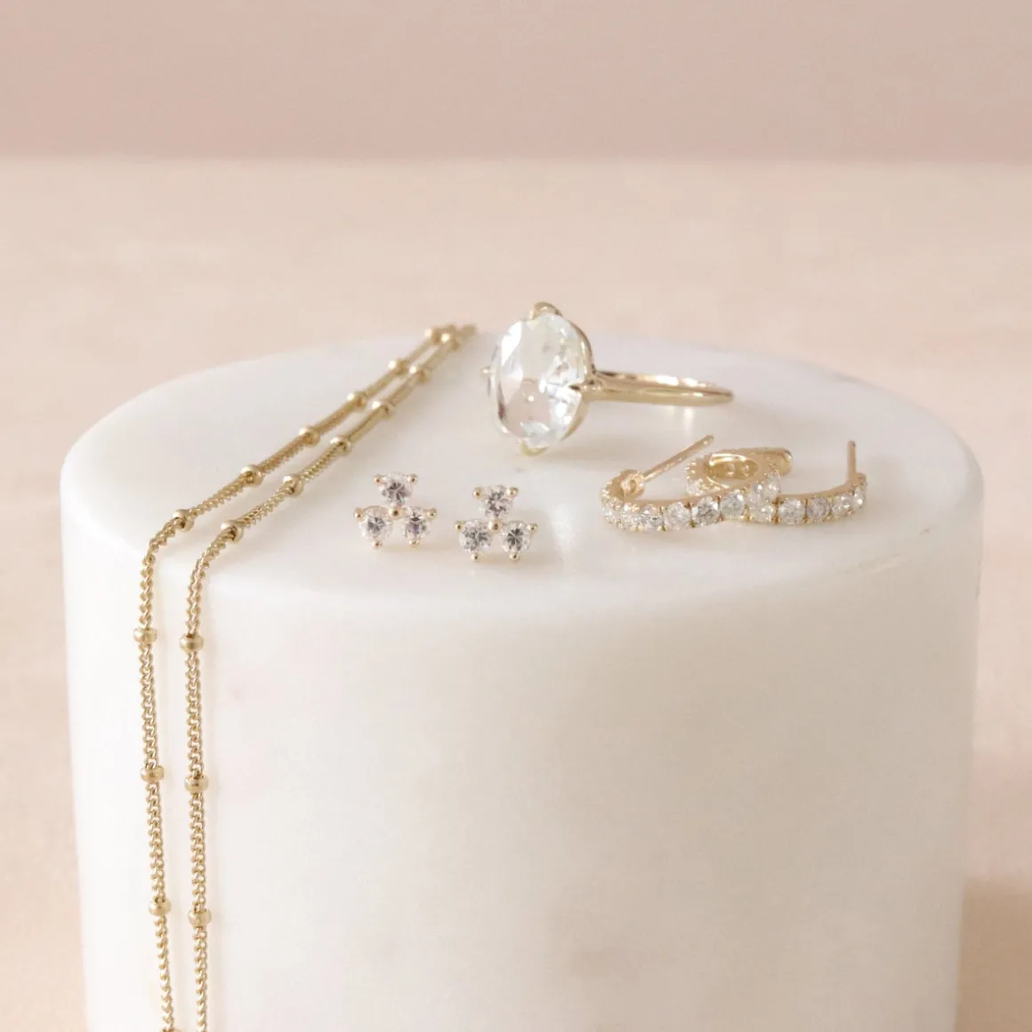14K SOLID GOLD - TINY TRIO LOVE STUDS - DIAMOND