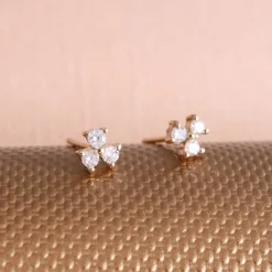 14K SOLID GOLD - TINY TRIO LOVE STUDS - DIAMOND