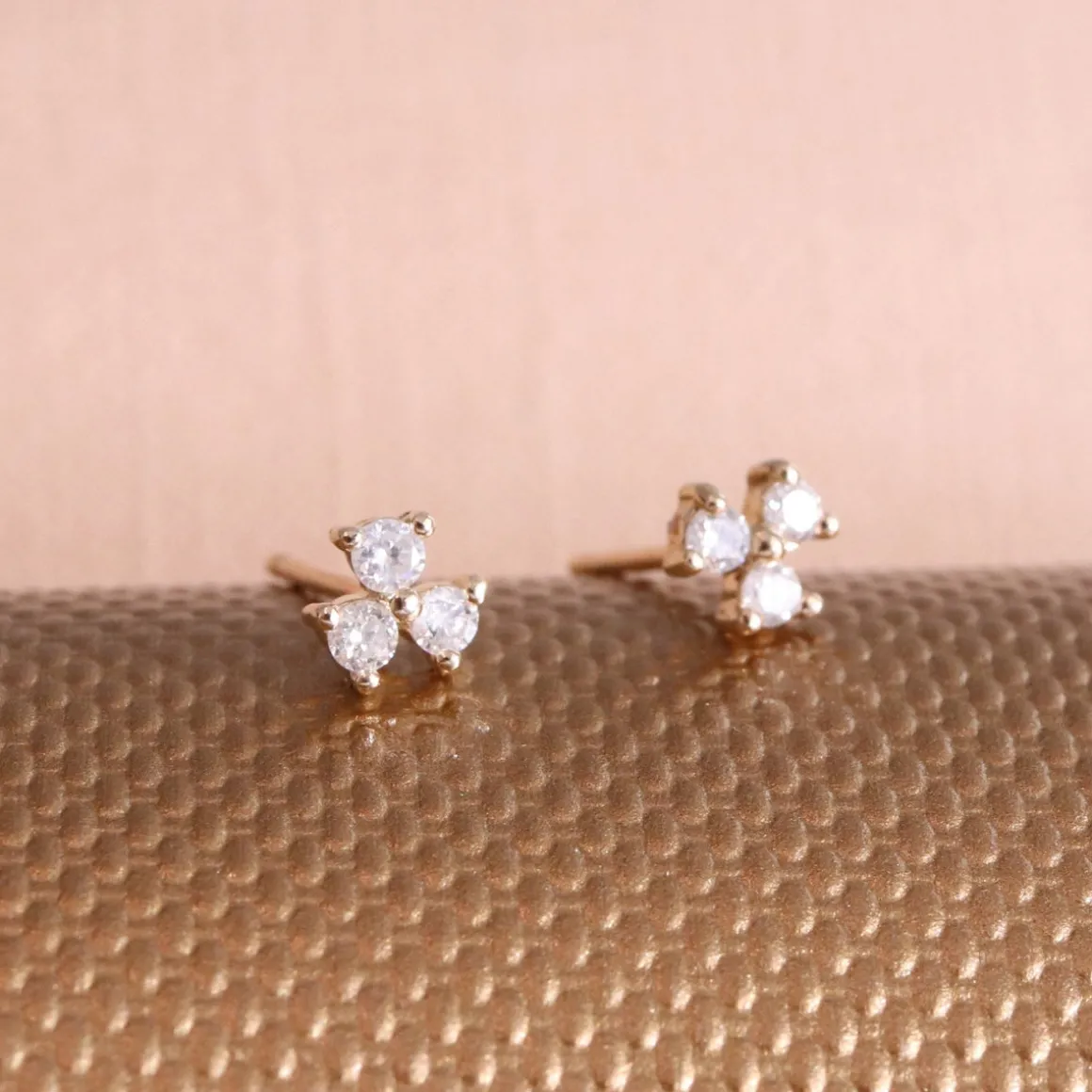 14K SOLID GOLD - TINY TRIO LOVE STUDS - DIAMOND