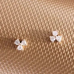 14K SOLID GOLD - TINY TRIO LOVE STUDS - DIAMOND