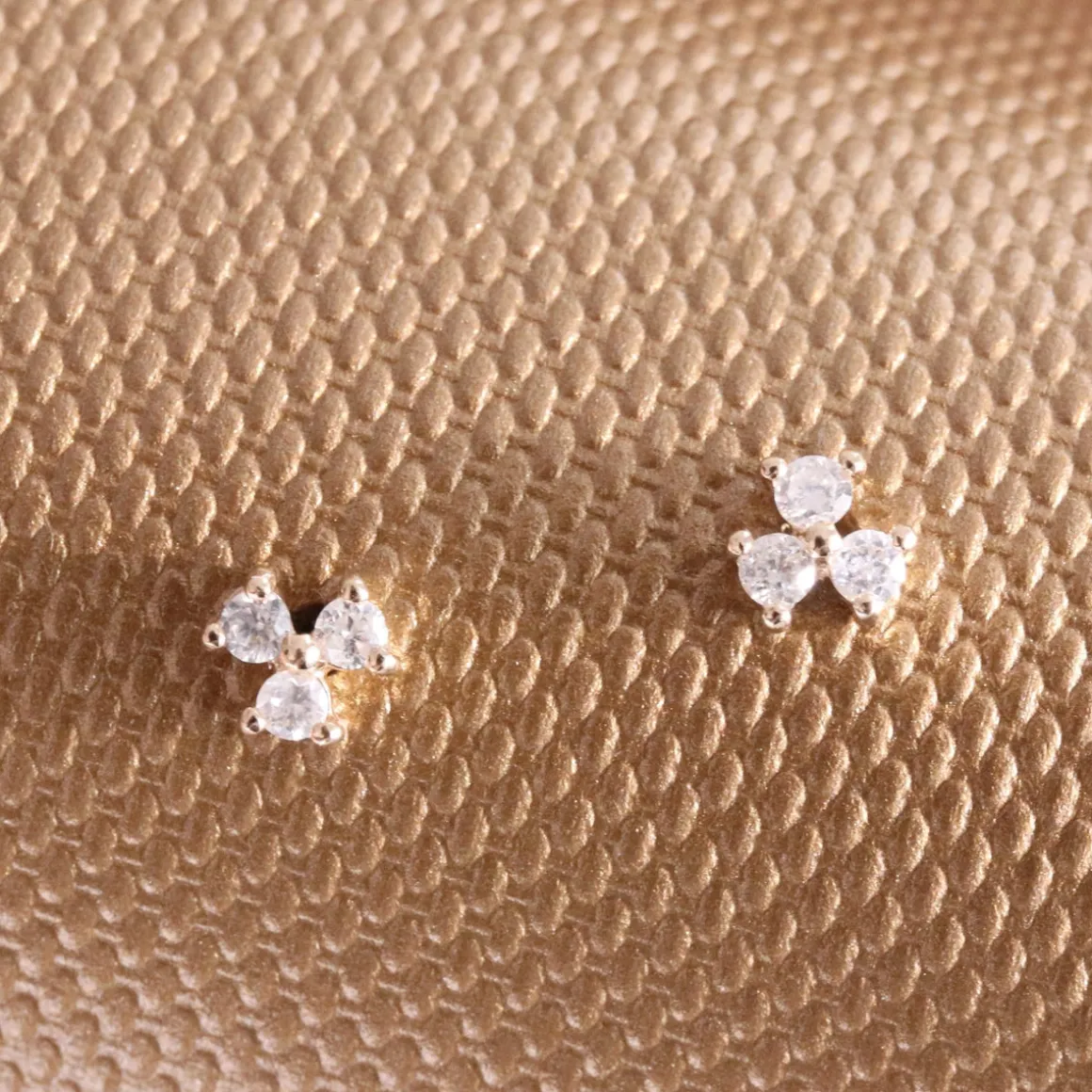 14K SOLID GOLD - TINY TRIO LOVE STUDS - DIAMOND