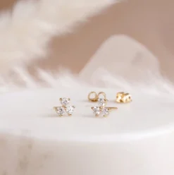 14K SOLID GOLD - TINY TRIO LOVE STUDS - DIAMOND