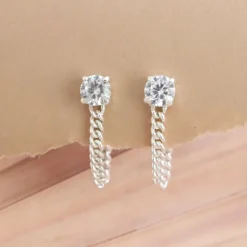LOVE CABLE LINK CHAIN EARRINGS - CUBIC ZIRCONIA & SILVER
