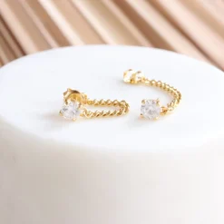 LOVE CABLE LINK CHAIN EARRINGS - CUBIC ZIRCONIA & GOLD