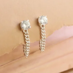 LOVE CABLE LINK CHAIN EARRINGS - CUBIC ZIRCONIA & SILVER