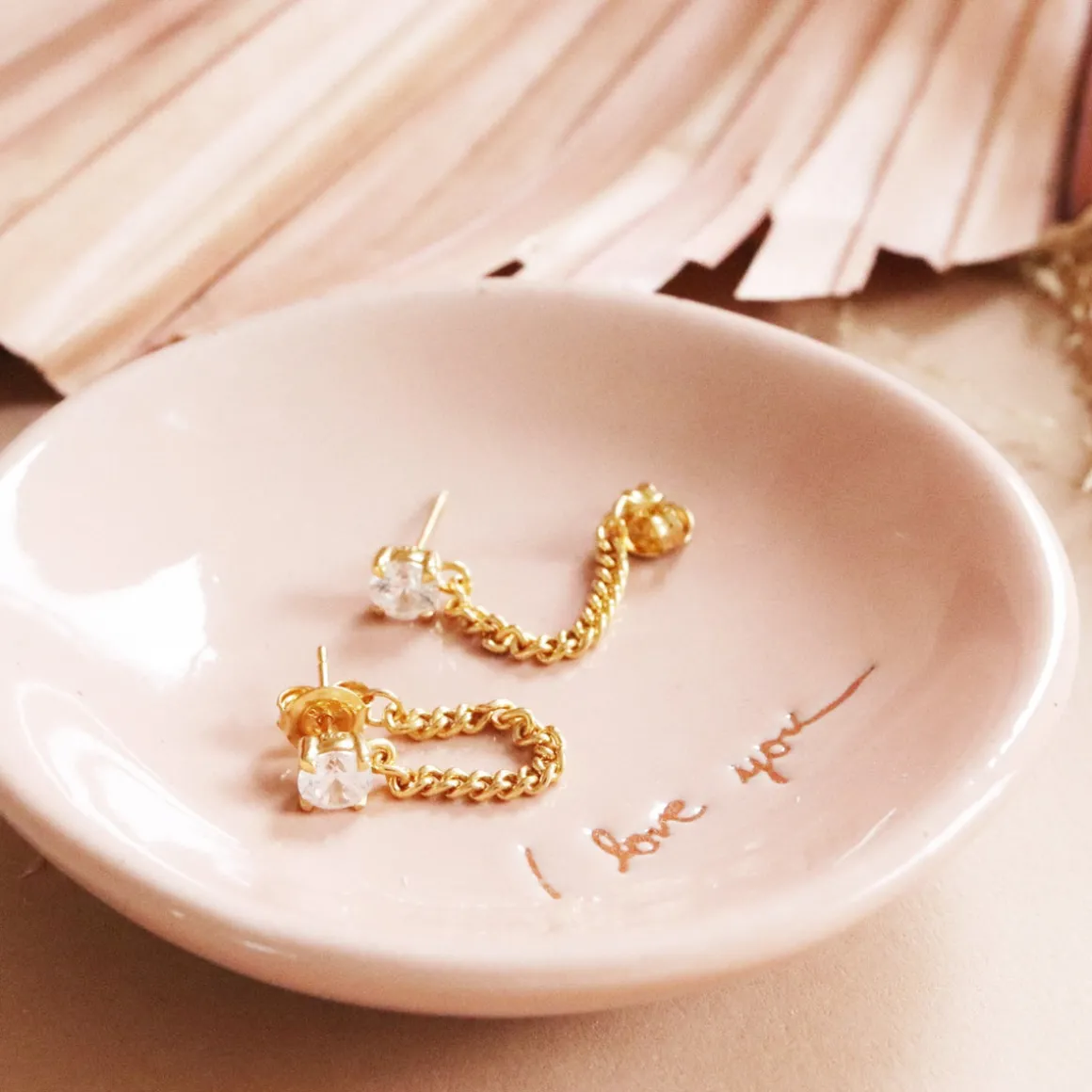 LOVE CABLE LINK CHAIN EARRINGS - CUBIC ZIRCONIA & GOLD