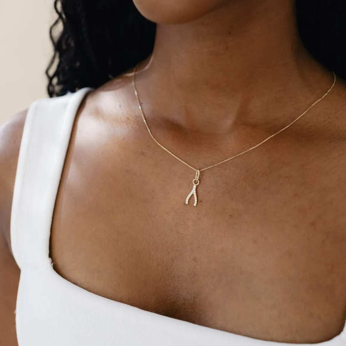 LOVE CRYSTAL WISHBONE CHARM