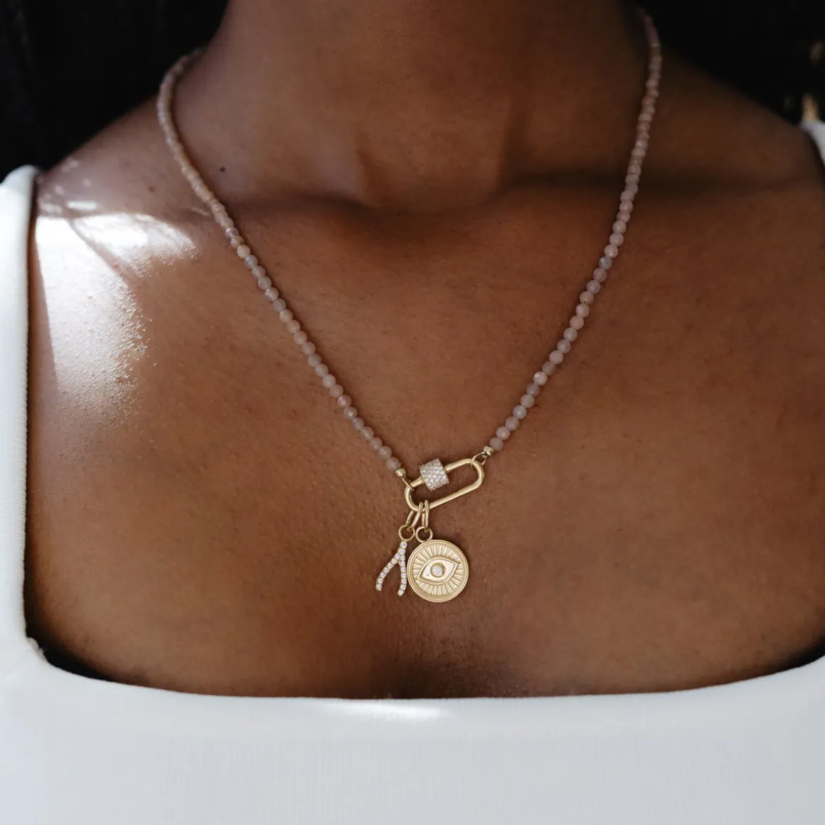 LOVE CRYSTAL WISHBONE CHARM