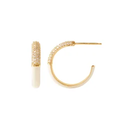 LOVE PAVÉ ENAMEL HOOPS - CREAM ENAMEL & CUBIC ZIRCONIA