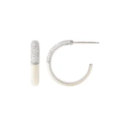 LOVE PAVÉ ENAMEL HOOPS - CREAM ENAMEL & CUBIC ZIRCONIA