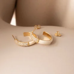 LOVE PAVÉ ENAMEL HOOPS - CREAM ENAMEL & CUBIC ZIRCONIA
