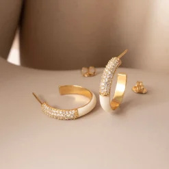 LOVE PAVÉ ENAMEL HOOPS - CREAM ENAMEL & CUBIC ZIRCONIA