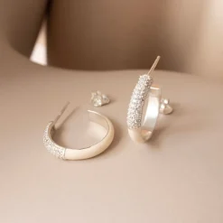 LOVE PAVÉ ENAMEL HOOPS - CREAM ENAMEL & CUBIC ZIRCONIA