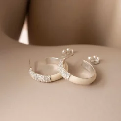 LOVE PAVÉ ENAMEL HOOPS - CREAM ENAMEL & CUBIC ZIRCONIA