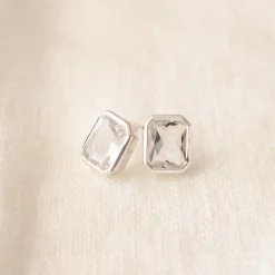 LOVE VINTAGE SOLITAIRE STUDS - ROCK CRYSTAL & SILVER