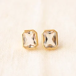 LOVE VINTAGE SOLITAIRE STUDS - ROCK CRYSTAL & GOLD