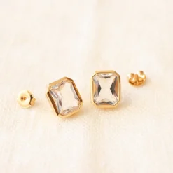 LOVE VINTAGE SOLITAIRE STUDS - ROCK CRYSTAL & GOLD