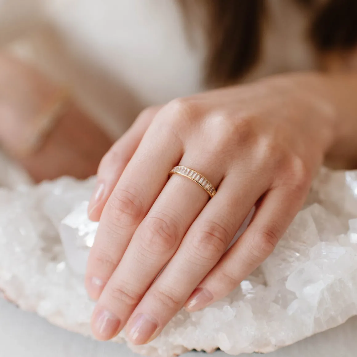 LOYAL CIGAR BAND RING - WHITE TOPAZ & GOLD