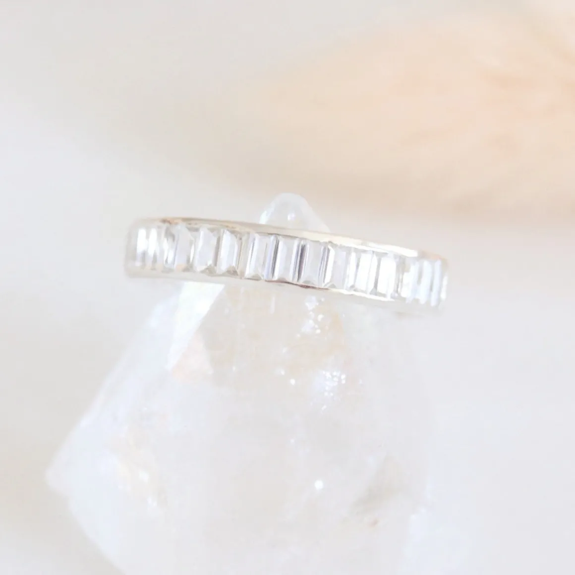 LOYAL CIGAR BAND RING - WHITE TOPAZ & SILVER