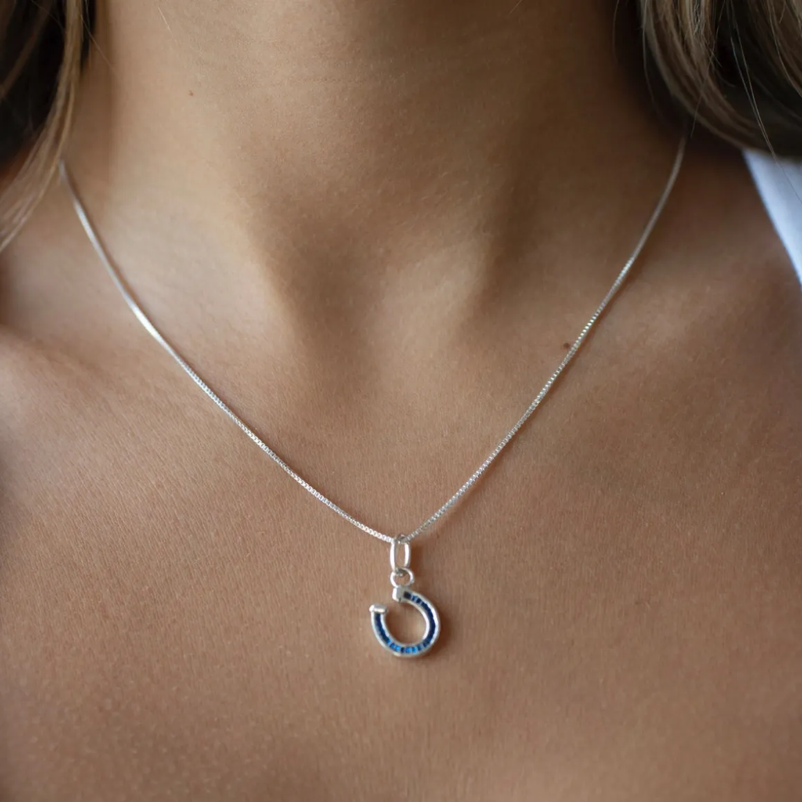 LOYAL CRYSTAL HORSESHOE CHARM - BLUE CUBIC ZIRCONIA