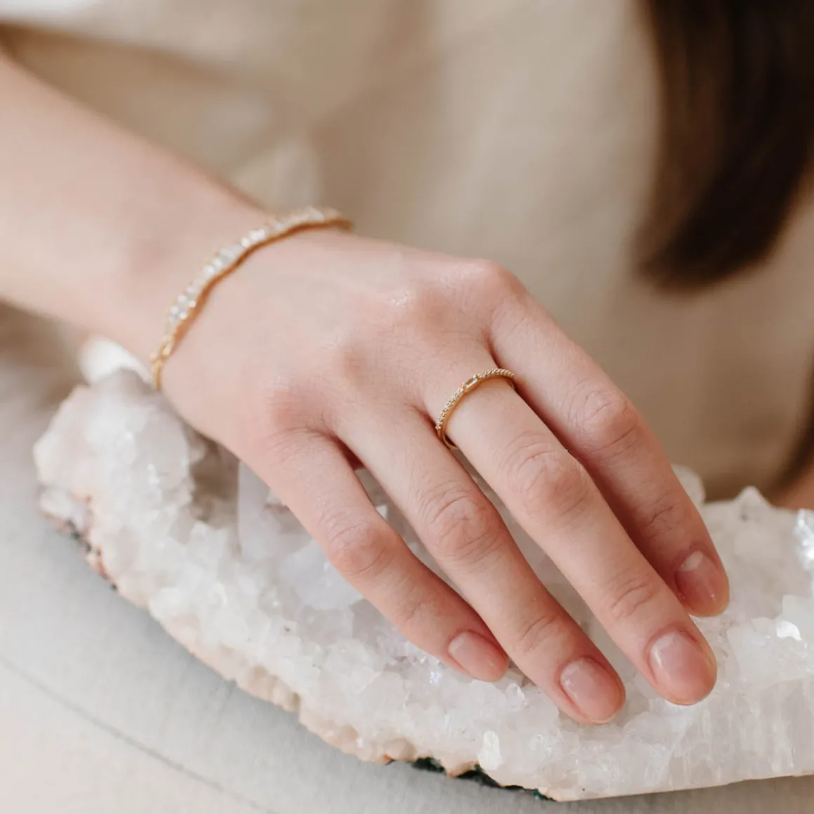 LOYAL PRISM STACKING RING - WHITE TOPAZ & GOLD