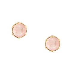 Mini Grace Hexagon Stud Earrings - Pink Quartz & Gold