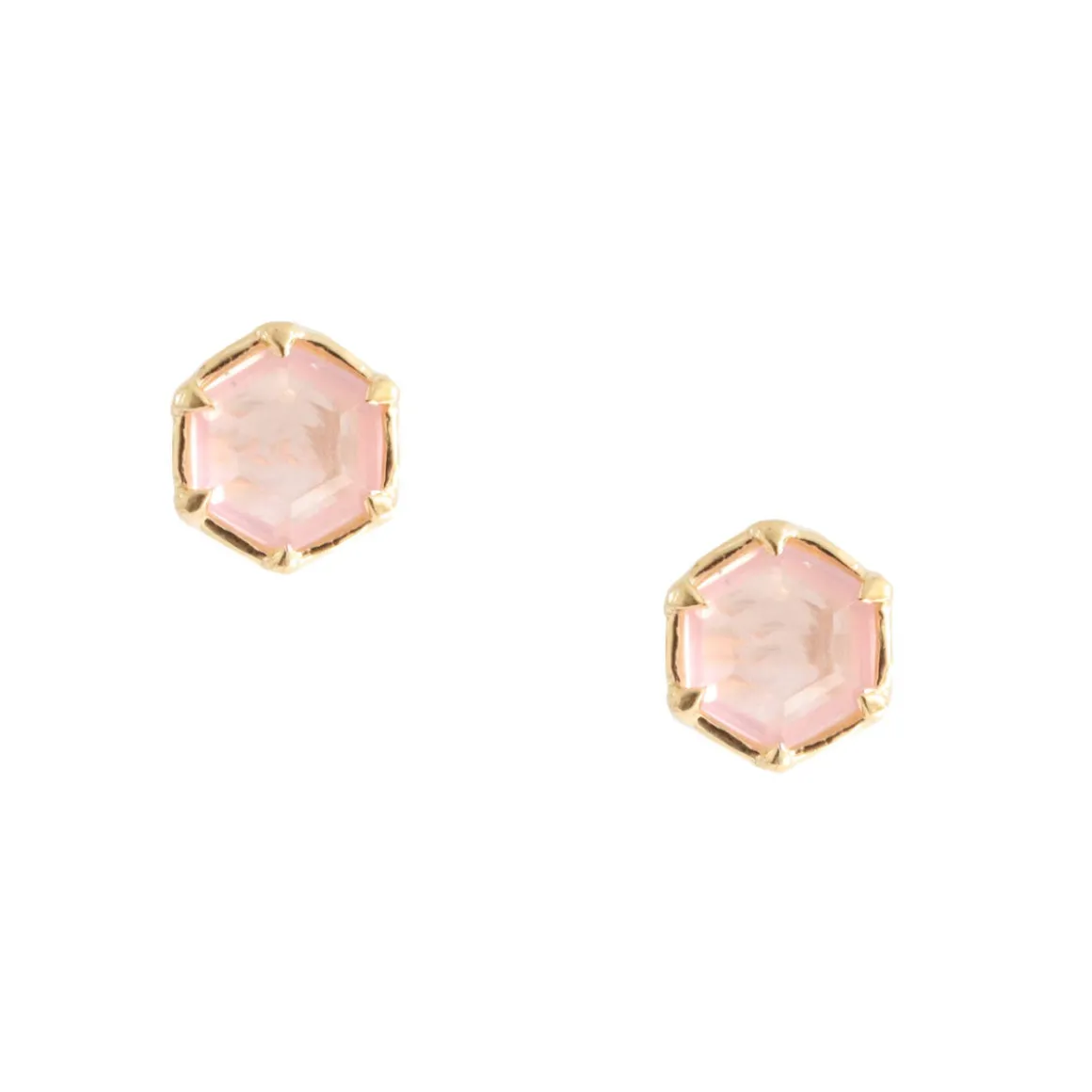 Mini Grace Hexagon Stud Earrings - Pink Quartz & Gold