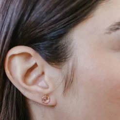 Mini Grace Hexagon Stud Earrings - Pink Quartz & Gold