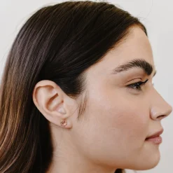 Mini Grace Hexagon Stud Earrings - Pink Quartz & Gold