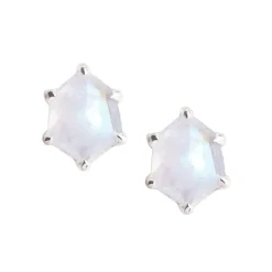 MINI HONOUR STUD EARRINGS - RAINBOW MOONSTONE & SILVER
