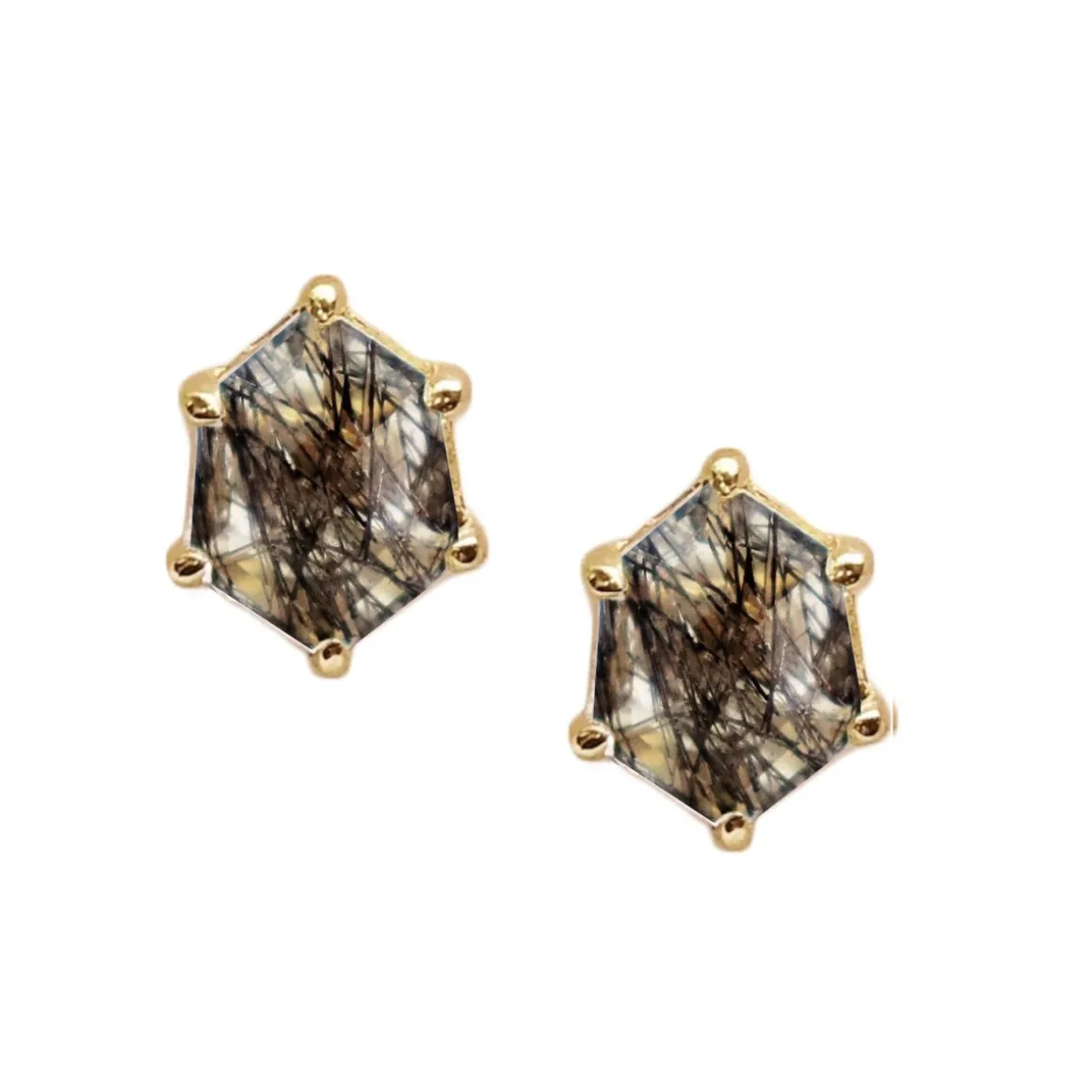 MINI HONOUR STUD EARRINGS - BLACK RUTILE QUARTZ & GOLD