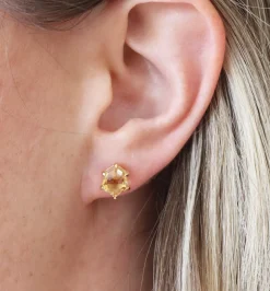 MINI HONOUR STUD EARRINGS - CITRINE & GOLD