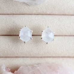 MINI HONOUR STUD EARRINGS - RAINBOW MOONSTONE & SILVER