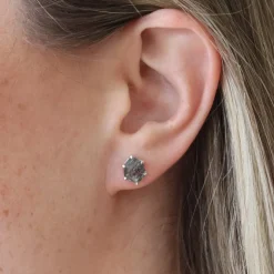 MINI HONOUR STUD EARRINGS - BLACK RUTILE QUARTZ & SILVER