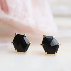 MINI HONOUR STUD EARRINGS - BLACK ONYX & GOLD