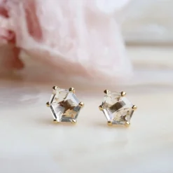 MINI HONOUR STUD EARRINGS - WHITE TOPAZ & GOLD