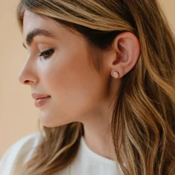 MINI HONOUR STUD EARRINGS - PINK OPAL & GOLD